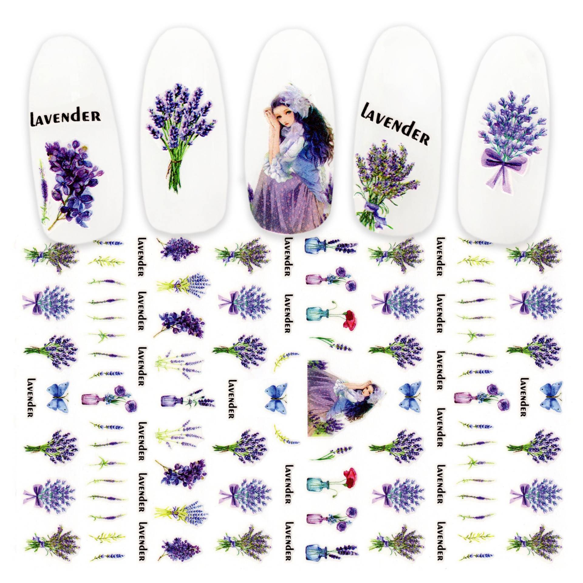 Lavendel Bunch Nail Art Sticker | Frühling Violet Lila Blumen Schmetterling Decals Ultradünne Selbstklebende Wasserdichte Nagelfolien von Etsy - NailQueenNYC