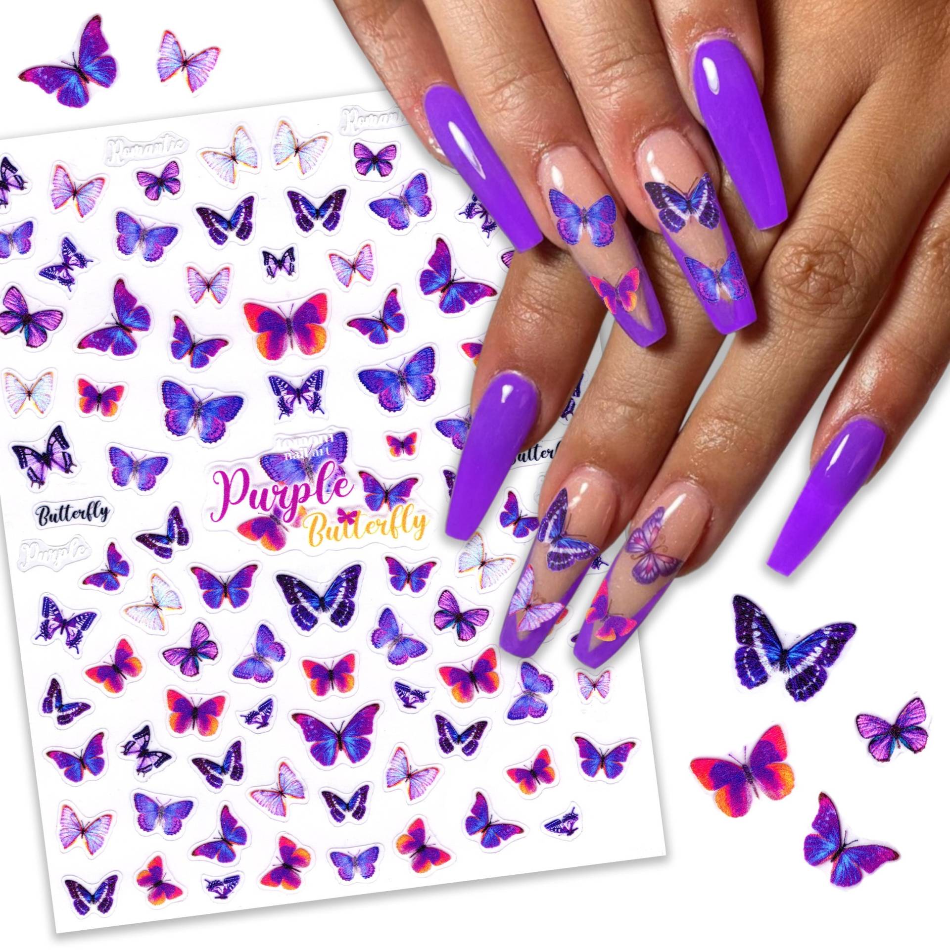 Lila Schmetterling Nail Art Sticker | Mystic Trendy Flieder Lavendel Nagel Abziehbilder Selbstklebende Ultradünne Nagelsticker von Etsy - NailQueenNYC
