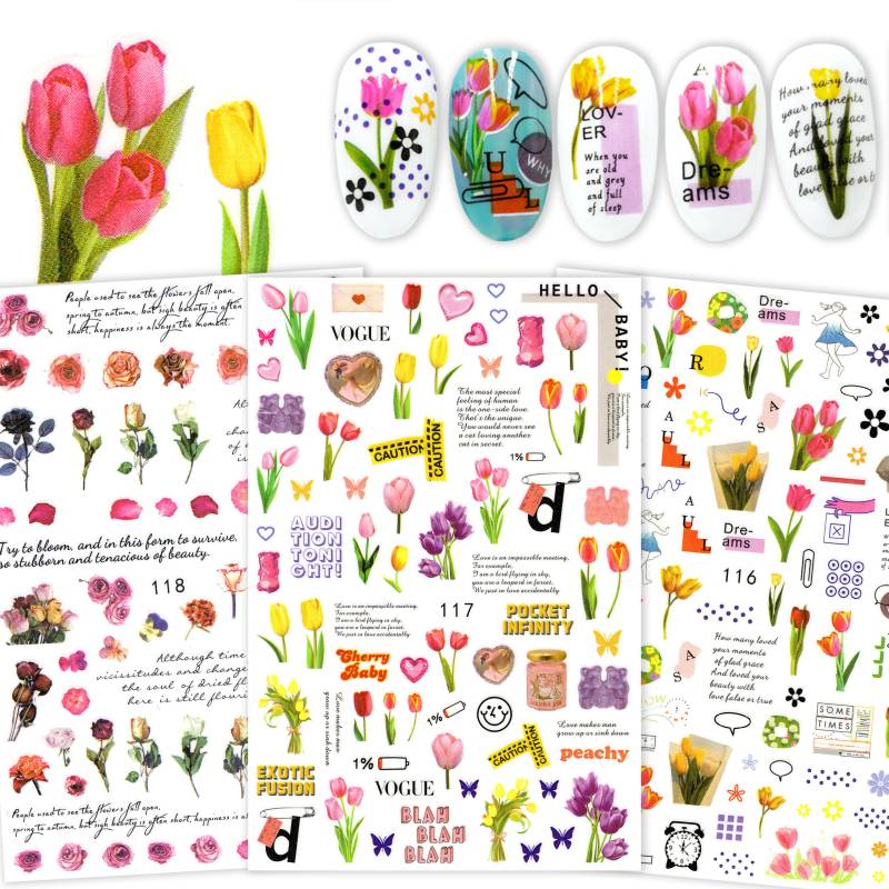 Tulip Bouquet Nail Art Sticker | Frühlingsblumen Nägel Trockene Rosen Selbstklebende Nagel Abziehbilder Fashion Vogue Magazine Clipart von Etsy - NailQueenNYC