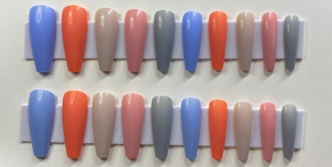 Singrün Blau, Koralle, Akt, Rosa Und Grau Xl Long Coffin Drücken Sie Auf Den Nagel Kit von Etsy - NailditbyTara