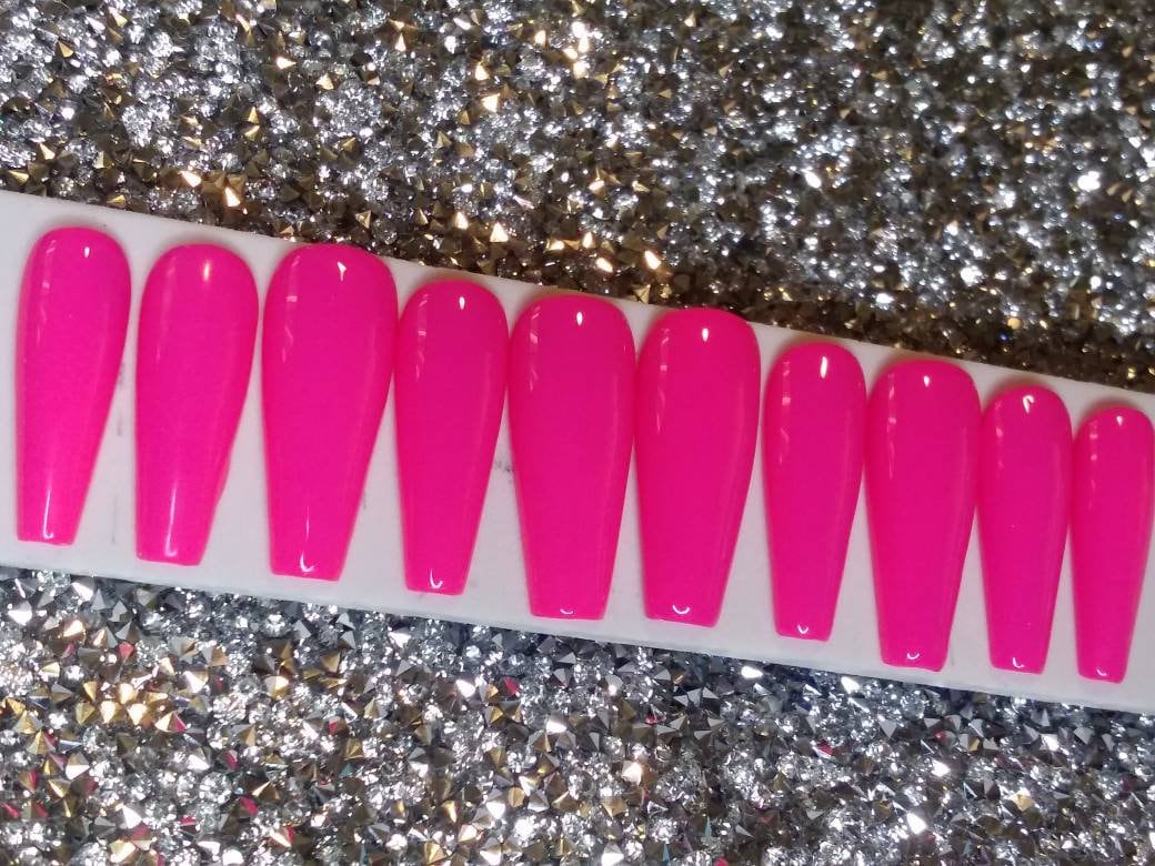 Neon Rosa Drücken Auf Nägel-Barbie - Sommer-Hell- Lange Verjüngte Ballerina Jede Form von Etsy - NailedByRachel