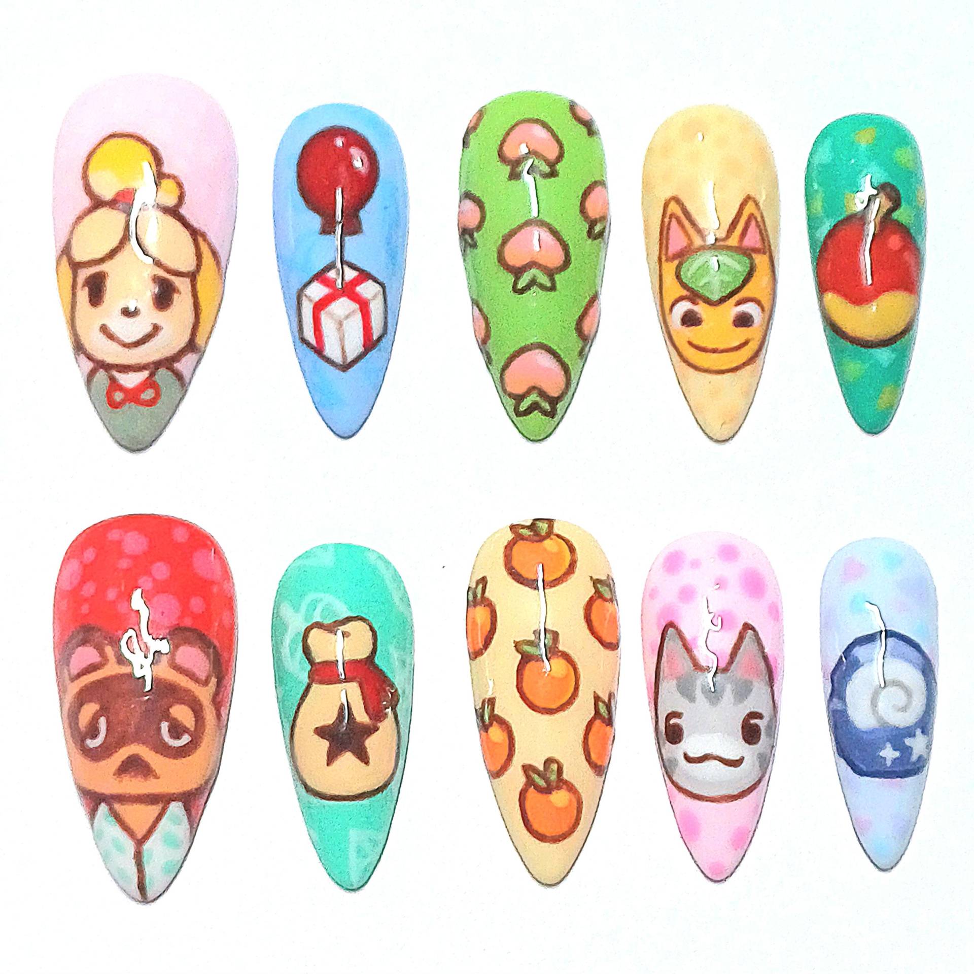 Handgefertigte Kawaii Tier Press On Nägel - Handbemalte Qualitätsnägel von Etsy - NailsbyGini