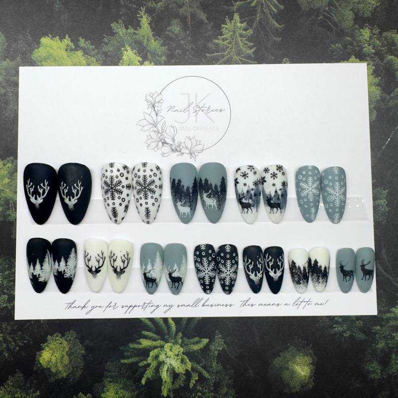 Grau Schwarz Weiß Winter Wonderland Christmas Collection-Ready To Wear Sets-No Sizing Needed Grau Schwarz Weiß Winter Wonderland Christmas Collection-Ready To Wear Sets-No Sizing Needed von Etsy - NailstoriesbyJK