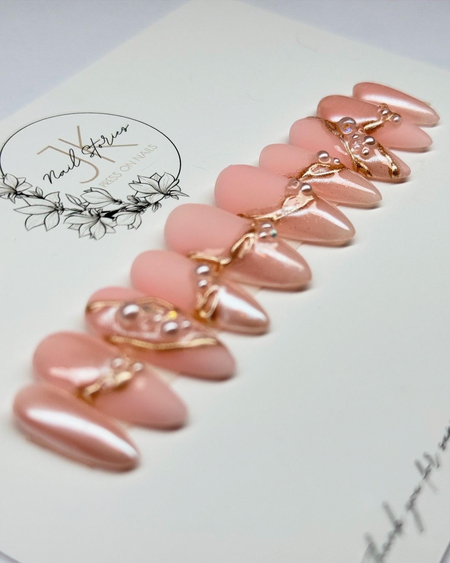 Press On Nails Set - Glased Chrome Pearl Design Rosa Gold Weiß , Anpassbar, Made in Germany, Nägel Zum Aufkleben & Wieder Verwendbar Press On Nails Set - Glased Chrome Pearl Design Rosa Gold Weiß , Anpassbar, Made in Germany, Nägel Zum Aufkleben & Wieder Verwendbar von Etsy - NailstoriesbyJK