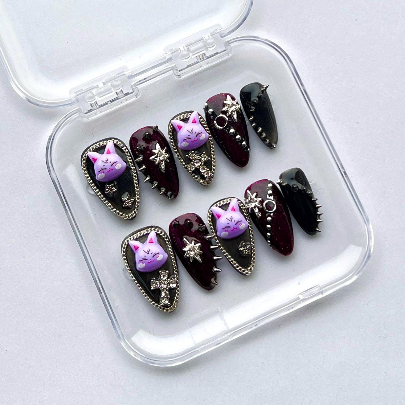 Ateez Aniteez Dark Cat Eye Press On Nails - San/Sandeoki von Etsy - Nailzessa