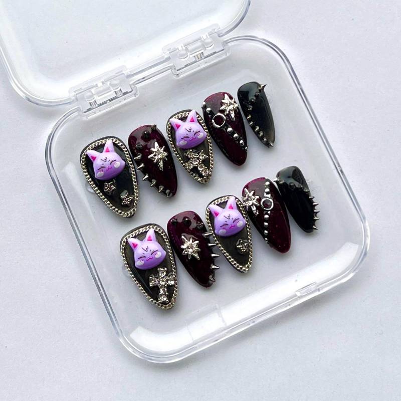 Ateez Aniteez Dark Cat Eye Press On Nails - San/Sandeoki von Etsy - Nailzessa