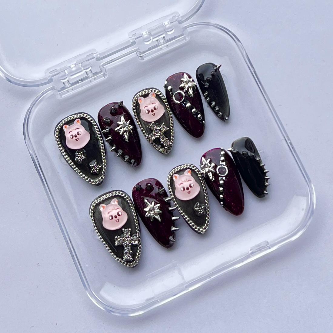 stray Kids Dark Cat Eye Press On Nails - Han Jisung/Quokka von Etsy - Nailzessa