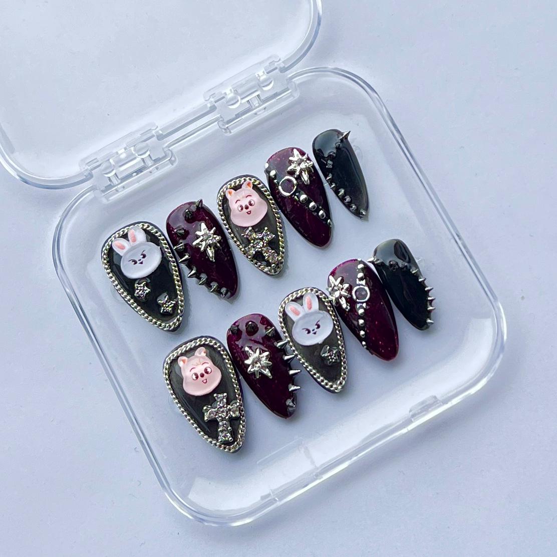 stray Kids Dark Cat Eye Press On Nails - Minsung/Quokka & Leebit von Etsy - Nailzessa