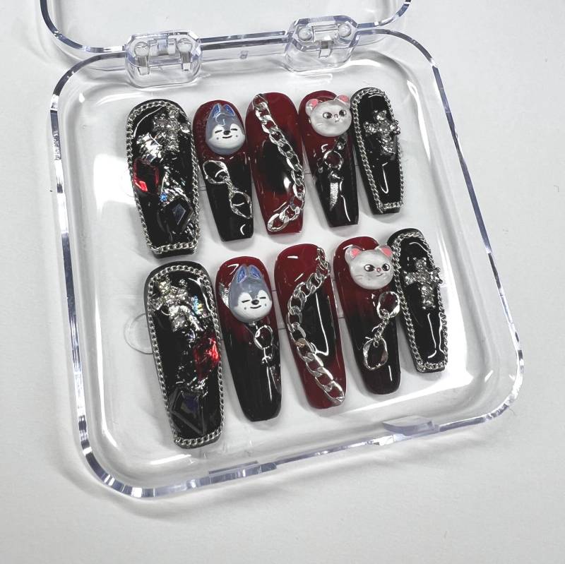 stray Kids Escape/Red Lights Wolf Chan & Jiniret Press On Nails - Skzoo Skz Bang Hyunjin Kpop Press Nails Dominate Tour von Etsy - Nailzessa