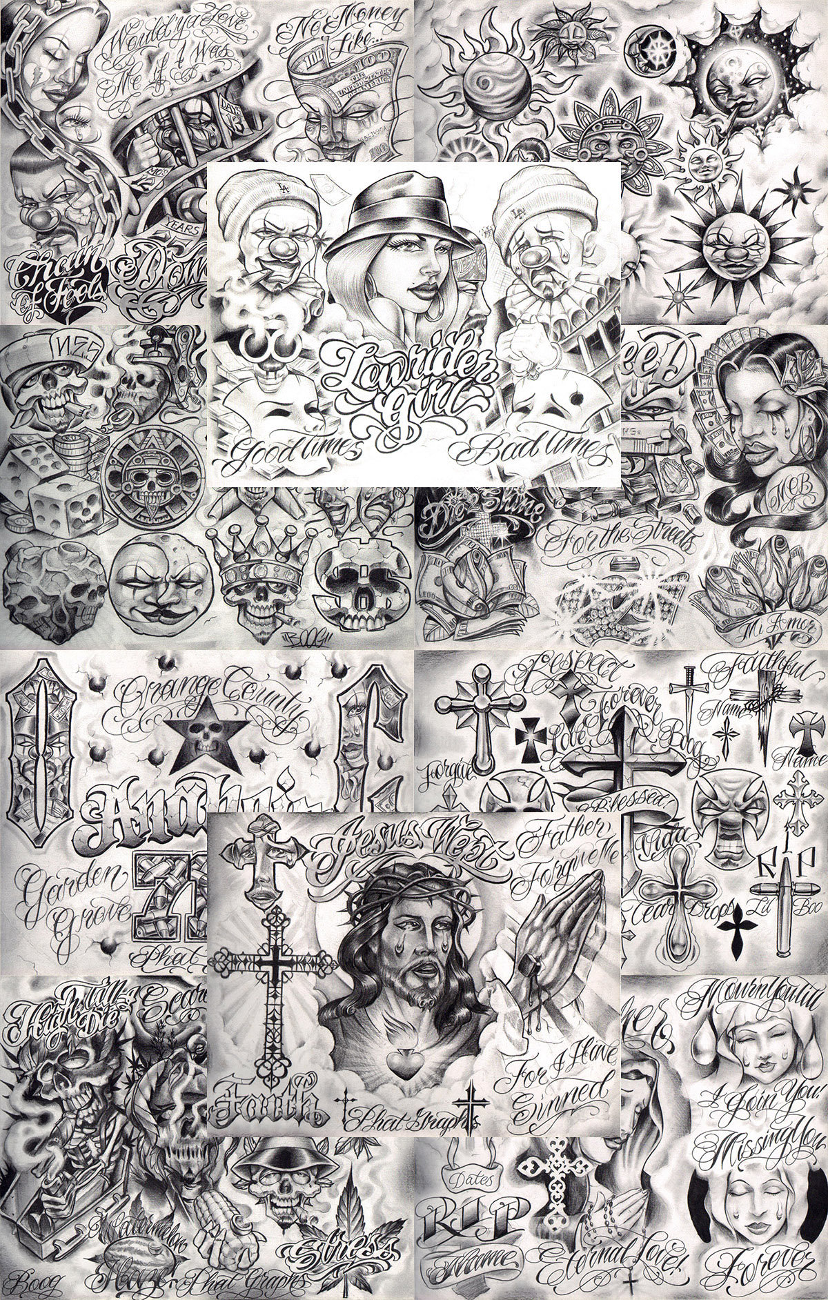 Boog From The Streets With Love Gangsta Style Tattoo Flash 10 Blatt Set 11x14" C, Tolles Shop Investment Für Display, Lowrider Kunstwerk Boog From The Streets With Love Gangsta Style Tattoo Flash 10 Blatt Set 11x14" C, Tolles Shop Investment Für Display, Lowrider Kunstwerk von Etsy - NeedfulThingsByMatt