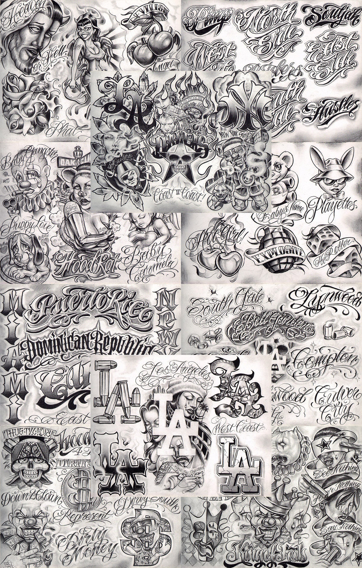 Boog From The Streets With Love Gangsta Style Tattoo Flash 10 Blatt Set 11x14" D, Tolles Shop Investment Für Display, Lowrider Kunstwerk Boog From The Streets With Love Gangsta Style Tattoo Flash 10 Blatt Set 11x14" D, Tolles Shop Investment Für Display, Lowrider Kunstwerk von Etsy - NeedfulThingsByMatt