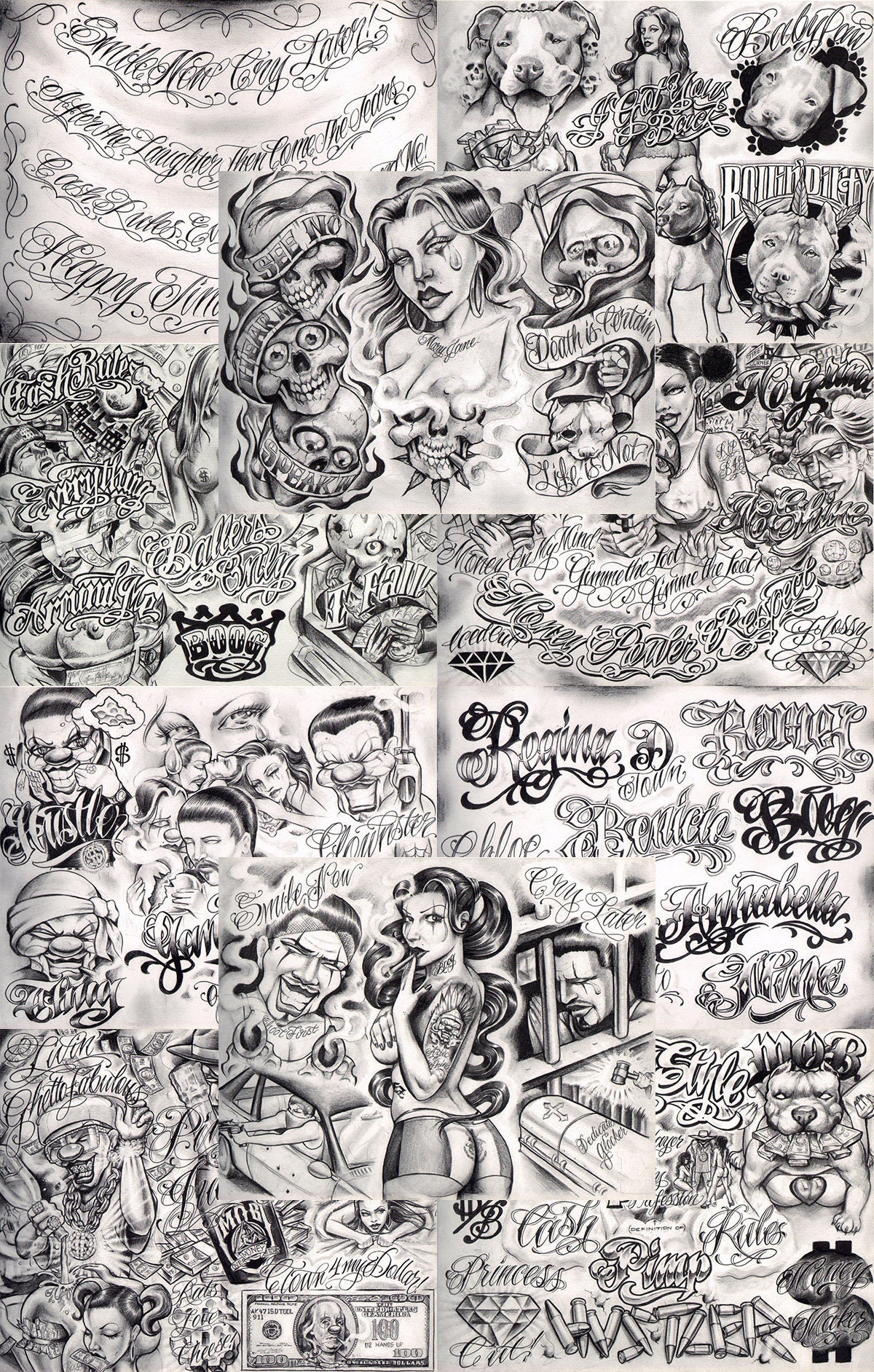Boog From The Streets With Love Gangsta Style Tattoo Flash 10 Blatt Set 11x14" E, Tolles Shop Investment Für Display, Lowrider Kunstwerk Boog From The Streets With Love Gangsta Style Tattoo Flash 10 Blatt Set 11x14" E, Tolles Shop Investment Für Display, Lowrider Kunstwerk von Etsy - NeedfulThingsByMatt