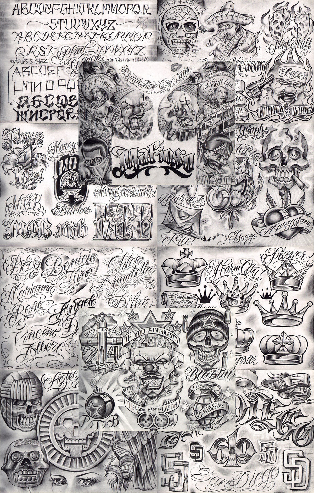 Boog From The Streets With Love Gangsta Style Tattoo Flash 10 Blatt Set 11x14" F, Tolles Shop Investment Für Display, Lowrider Kunstwerk Boog From The Streets With Love Gangsta Style Tattoo Flash 10 Blatt Set 11x14" F, Tolles Shop Investment Für Display, Lowrider Kunstwerk von Etsy - NeedfulThingsByMatt