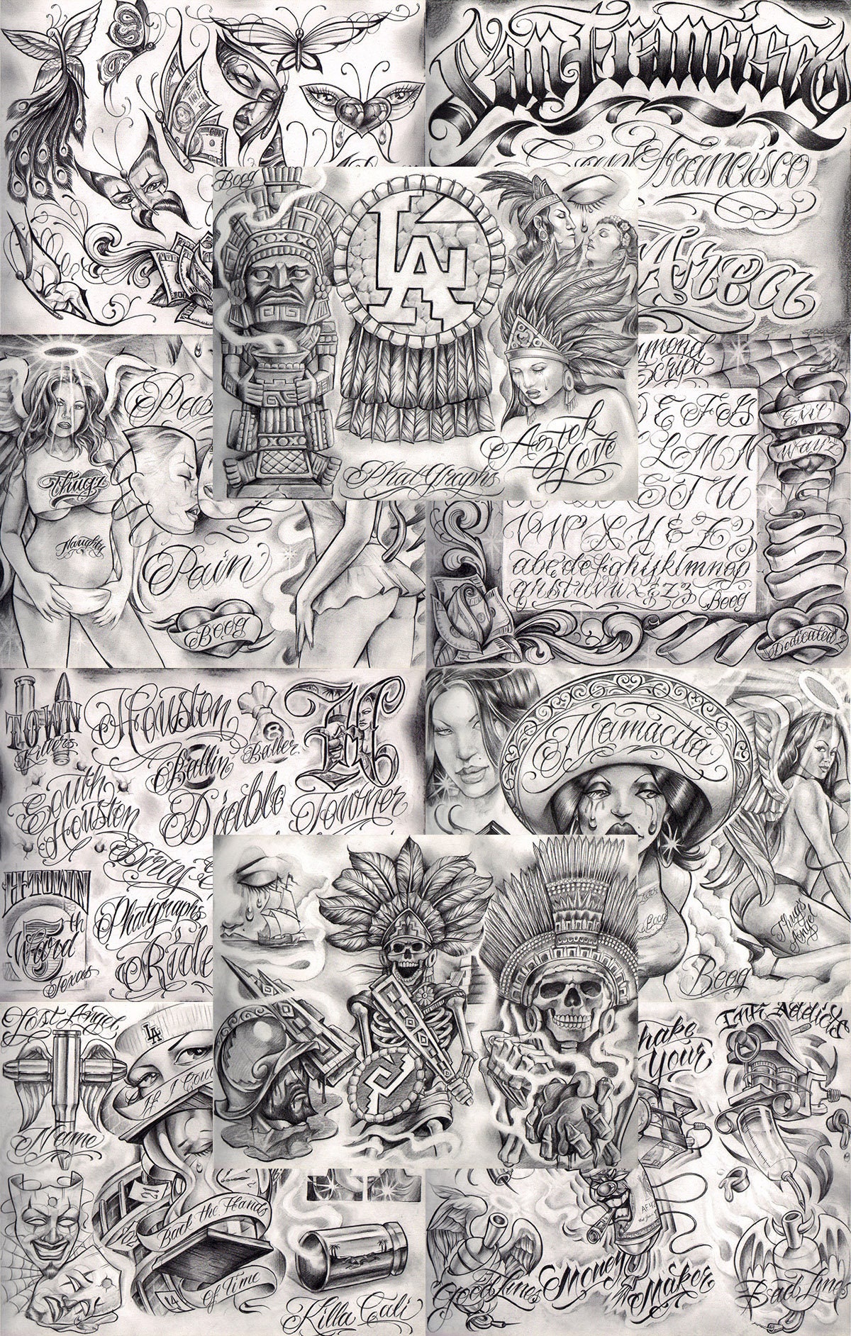 Boog From The Streets With Love Gangsta Style Tattoo Flash 10 Blatt Set 11x14" I, Tolles Shop Investment Für Display, Lowrider Kunstwerk Boog From The Streets With Love Gangsta Style Tattoo Flash 10 Blatt Set 11x14" I, Tolles Shop Investment Für Display, Lowrider Kunstwerk von Etsy - NeedfulThingsByMatt