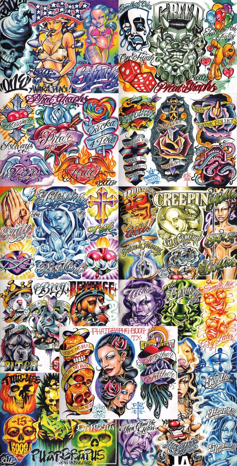 Boog From The Streets With Love Gangsta Style Tattoo Flash 11 Sheet Set 11x14" H, Tolles Shop Investment Für Display, Lowrider Art von Etsy - NeedfulThingsByMatt