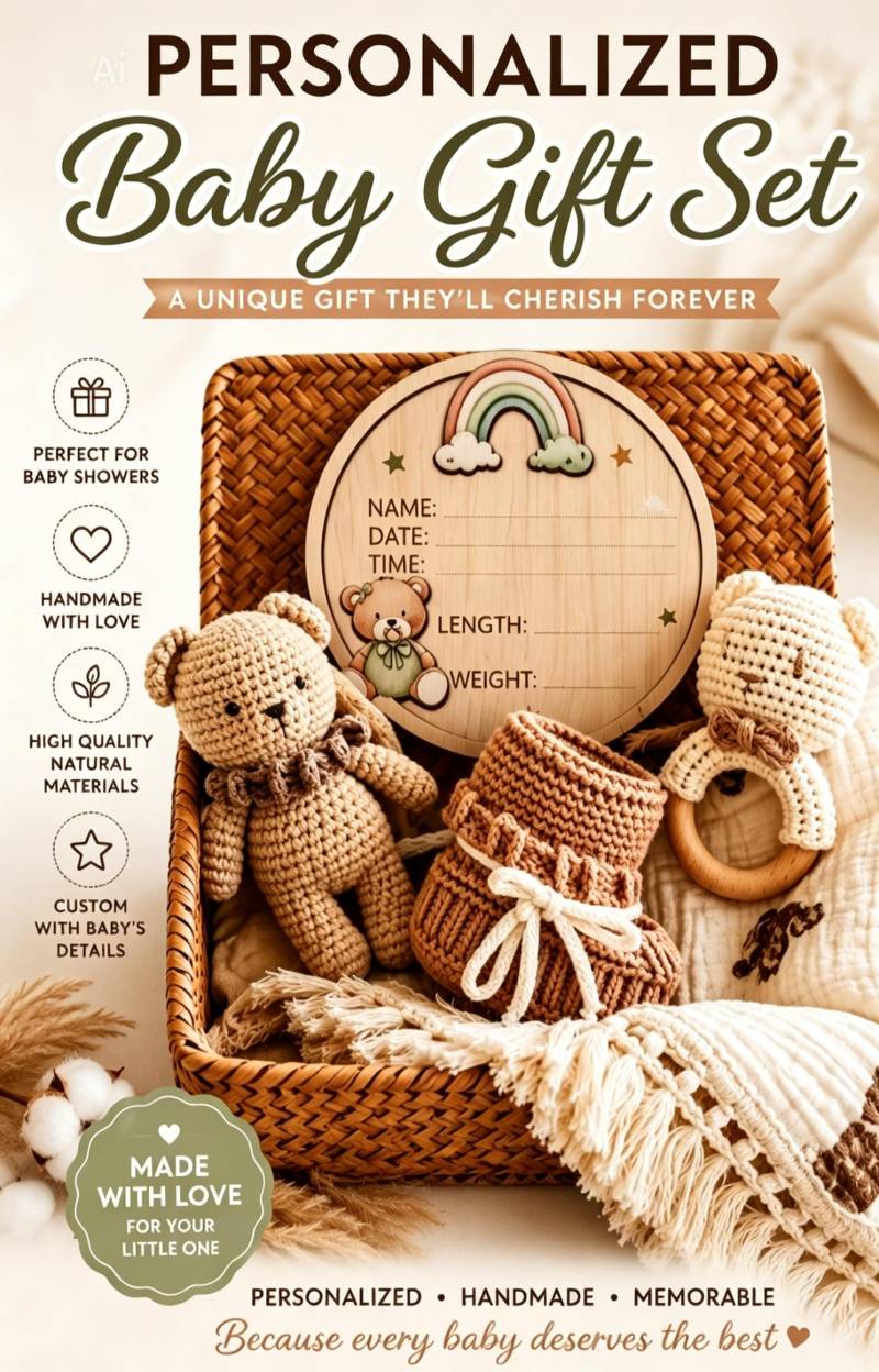 Personalisierte Baby Geschenk-Set, Häkeln Teddybär, Rassel, Decke | Handgemacht Personalisierte Baby Geschenk-Set, Häkeln Teddybär, Rassel, Decke | Handgemacht von Etsy - NestbymajaStudio
