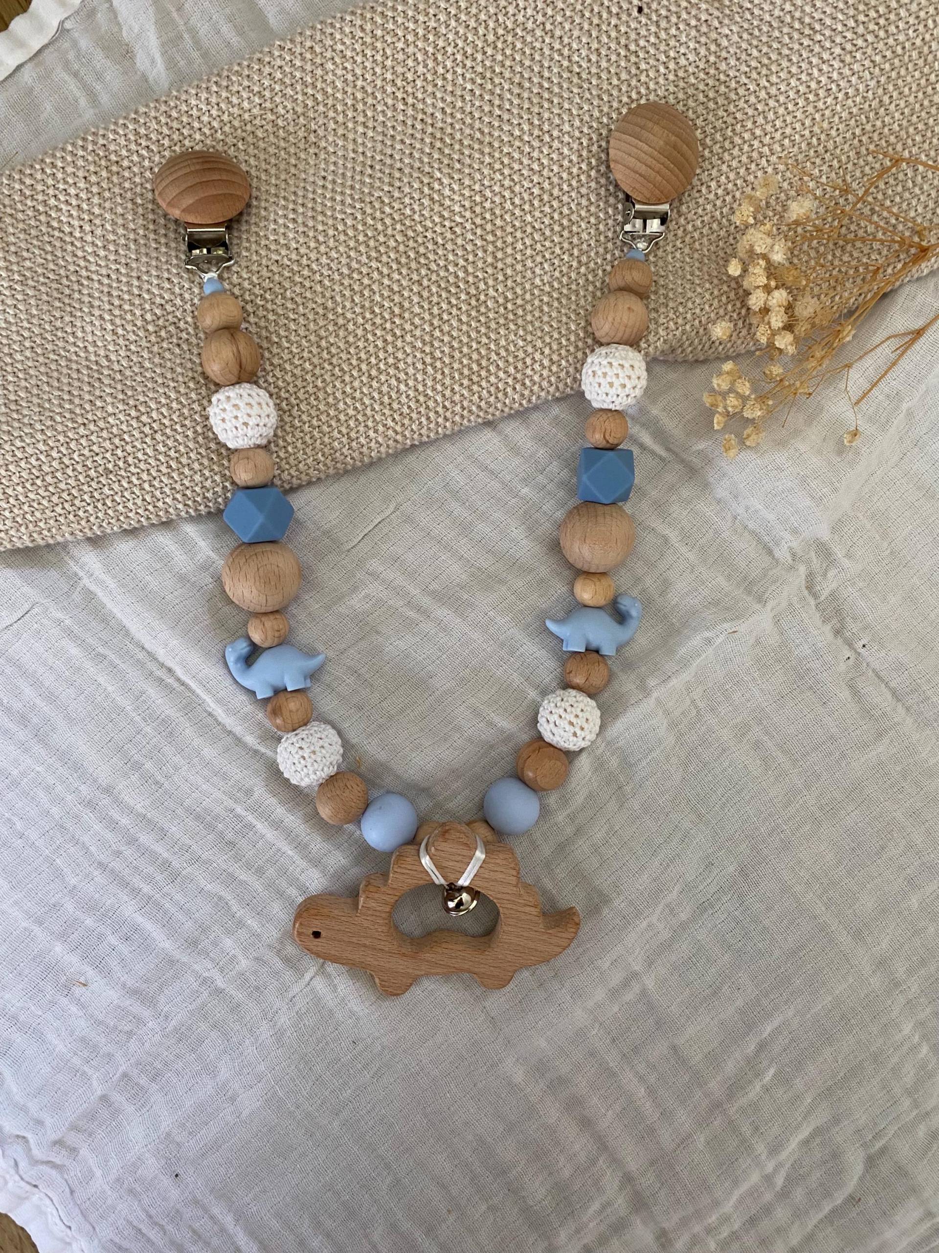 Kinderwagenkette Für Jungs Mit Glöckchen, Dino, Blau Und Weiß von Etsy - Nestwunder