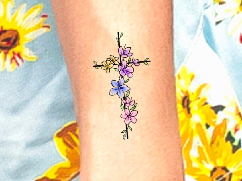 Kreuz Blume Farbe Temporäre Tattoo/Blumen Kleines Wildblumen von Etsy - NewYouTattoo