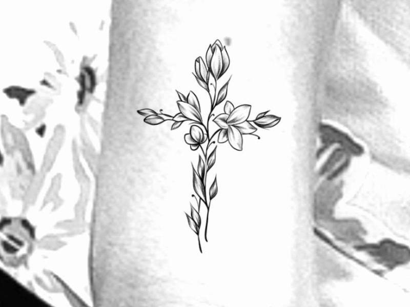 Kreuz Blume Temporary Tattoo/Florales 3 von Etsy - NewYouTattoo