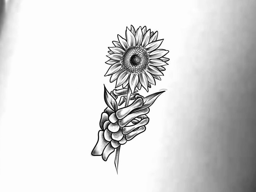 Sonnenblume Skelett Hand Tattoo von Etsy - NewYouTattoo