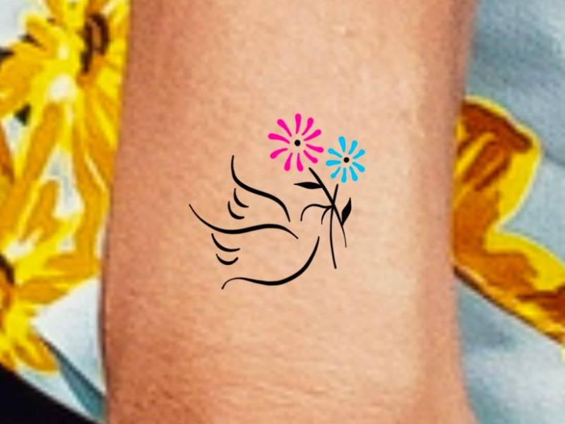 Taube Wildblume Temporäres Tattoo/Hält Farbe Blumen von Etsy - NewYouTattoo