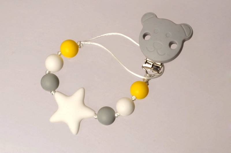 Chupetero Silikon, Baby Chupetero, Silikon Bär Schnuller, Stern Baby-Zähne, Baby-Clip, Grau Clip, Entspannung von Etsy - Ninosbcn
