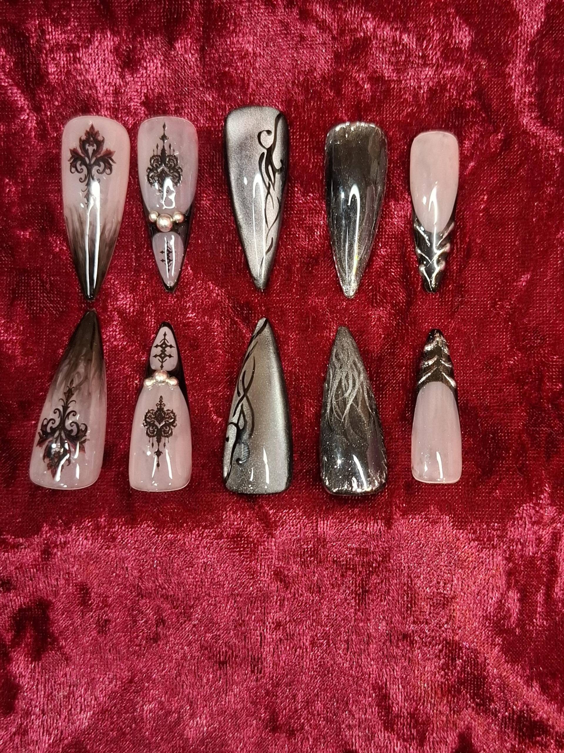 Press On Nägel, Elegant Goth Nailart, Halloween, Gothic, Press Nails, Cateye, Chrome Press On Nägel, Elegant Goth Nailart, Halloween, Gothic, Press Nails, Cateye, Chrome von Etsy - NiphiliasNails