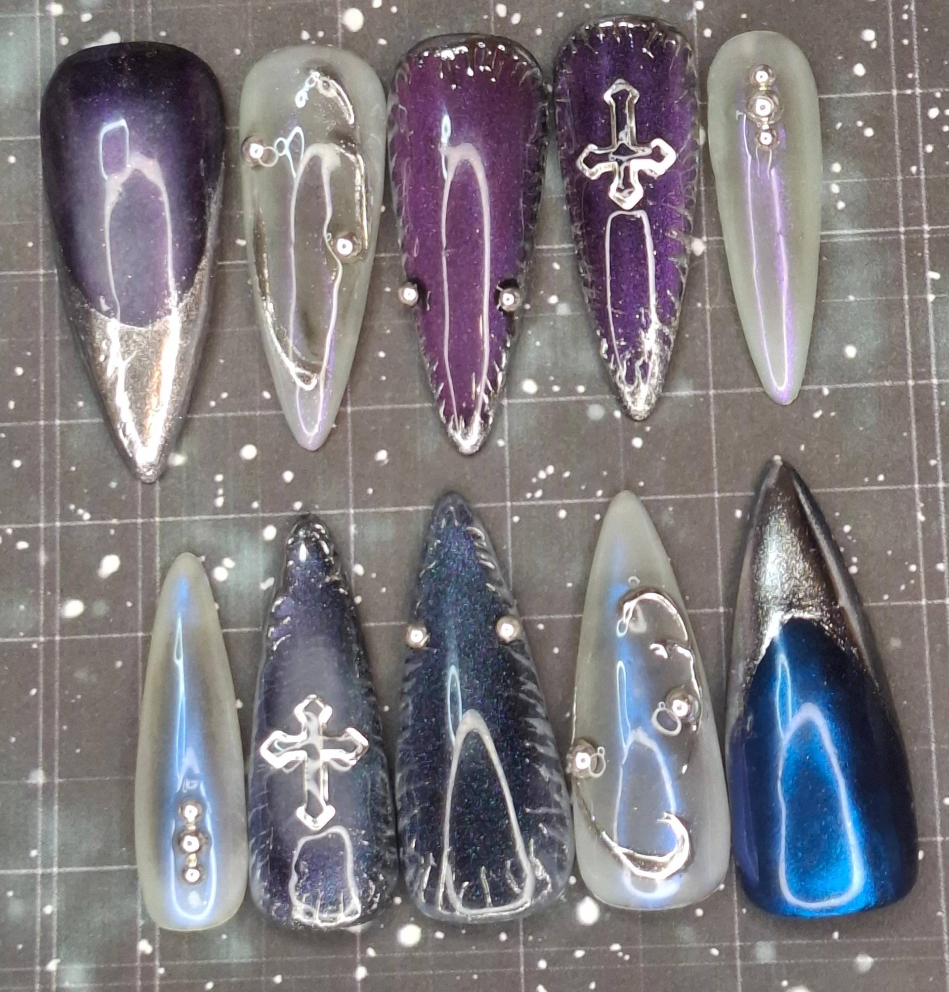 Press On Nägel, Shiny Little Goth, Halloween, Gothic, Press Nails, Cateye, Chrome von Etsy - NiphiliasNails