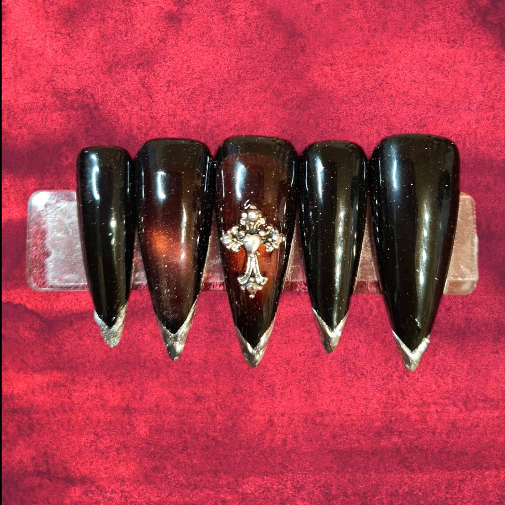 Press On Nägel, Vampire Romance, Nailart, Halloween, Gothic, Press Nails, Cateye, Chrome von Etsy - NiphiliasNails