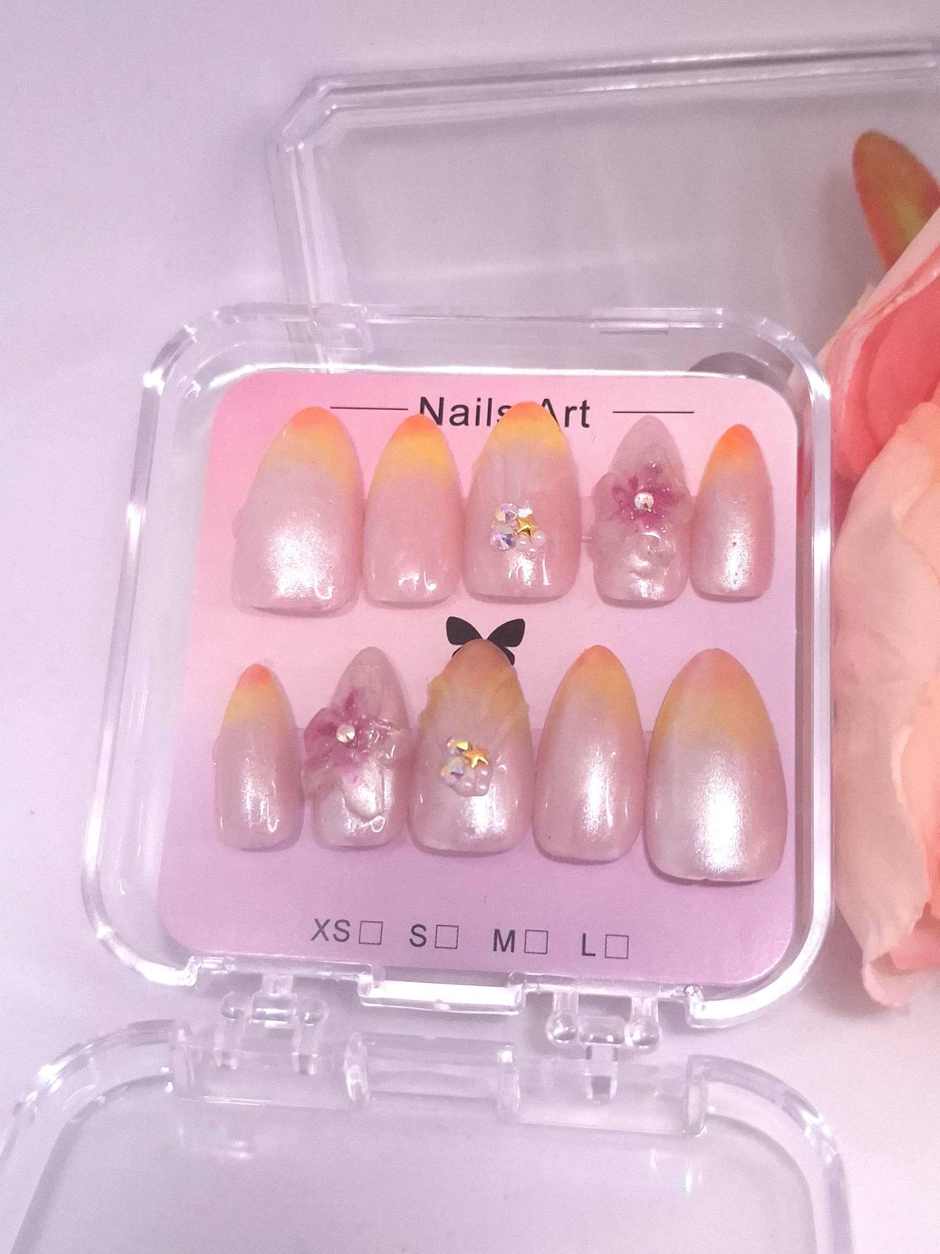 Press On Nails, 3D Sunsetflower , Press Nägel, Sommer, Chrom von Etsy - NiphiliasNails