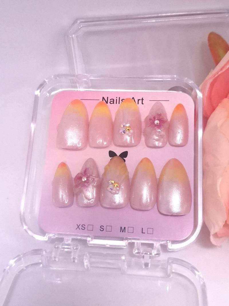 Press On Nails, 3D Sunsetflower , Press Nägel, Sommer, Chrom von Etsy - NiphiliasNails