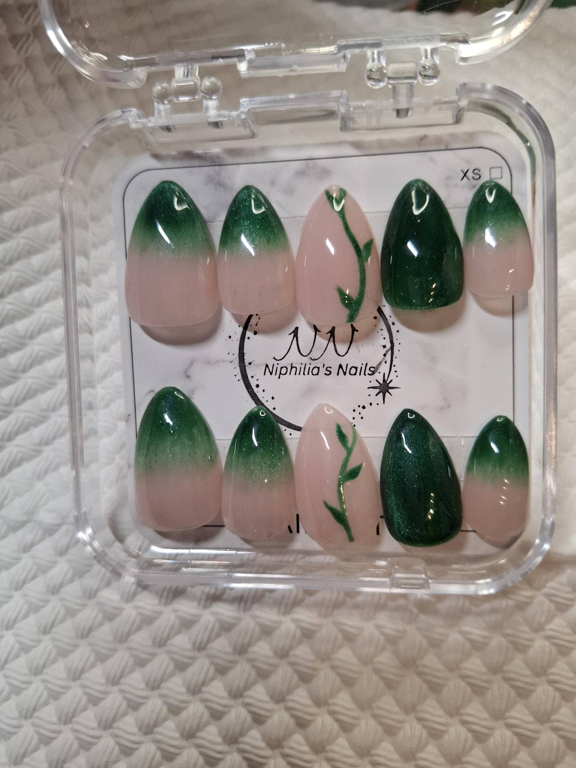 Press On Nails, Cat Eye Green Babyboomer, Press Nägel, Hochzeit von Etsy - NiphiliasNails