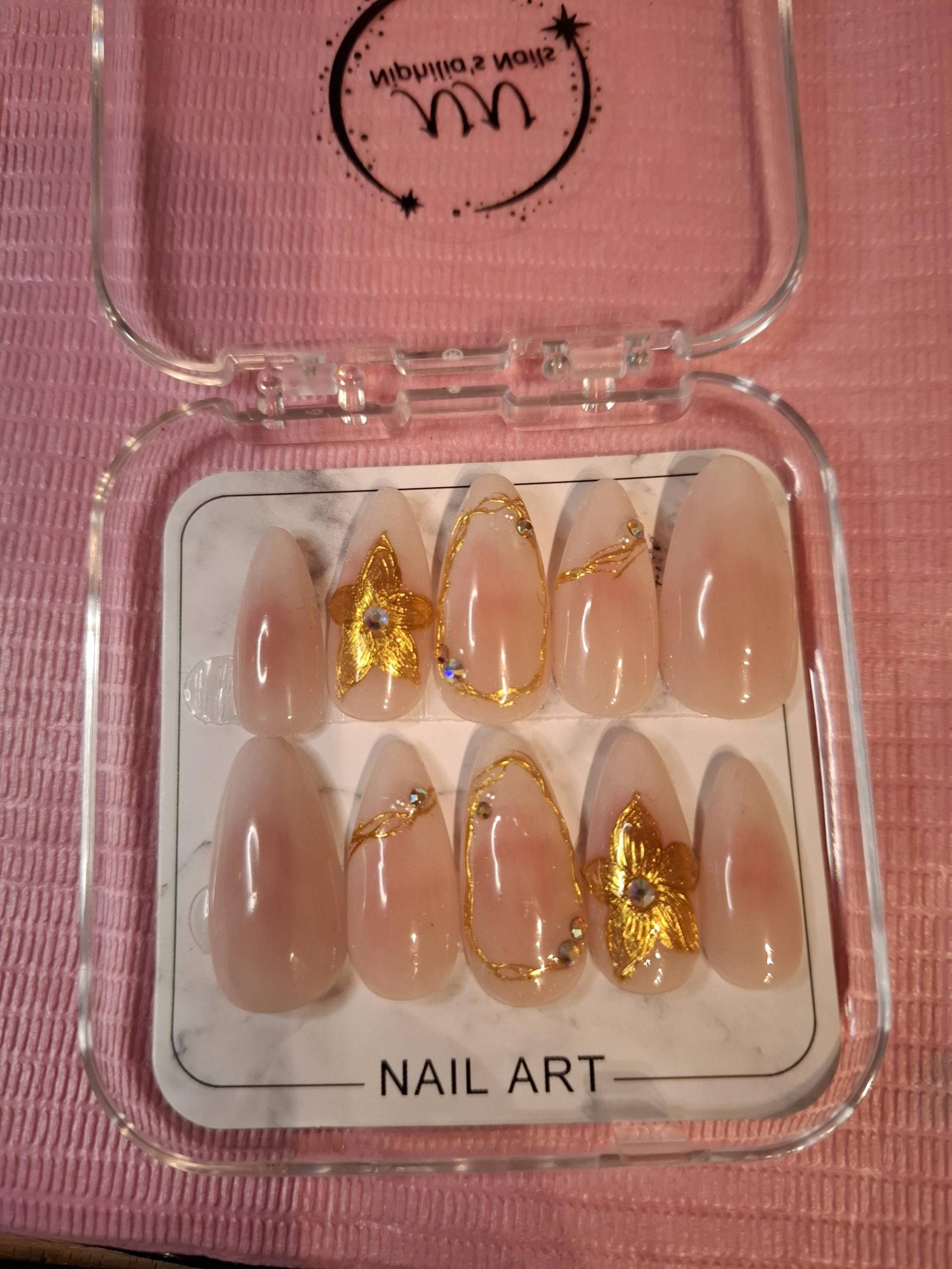 Press On Nails, Chrome , Golden Flower, Babyboomer, Press Nägel, Hochzeit von Etsy - NiphiliasNails
