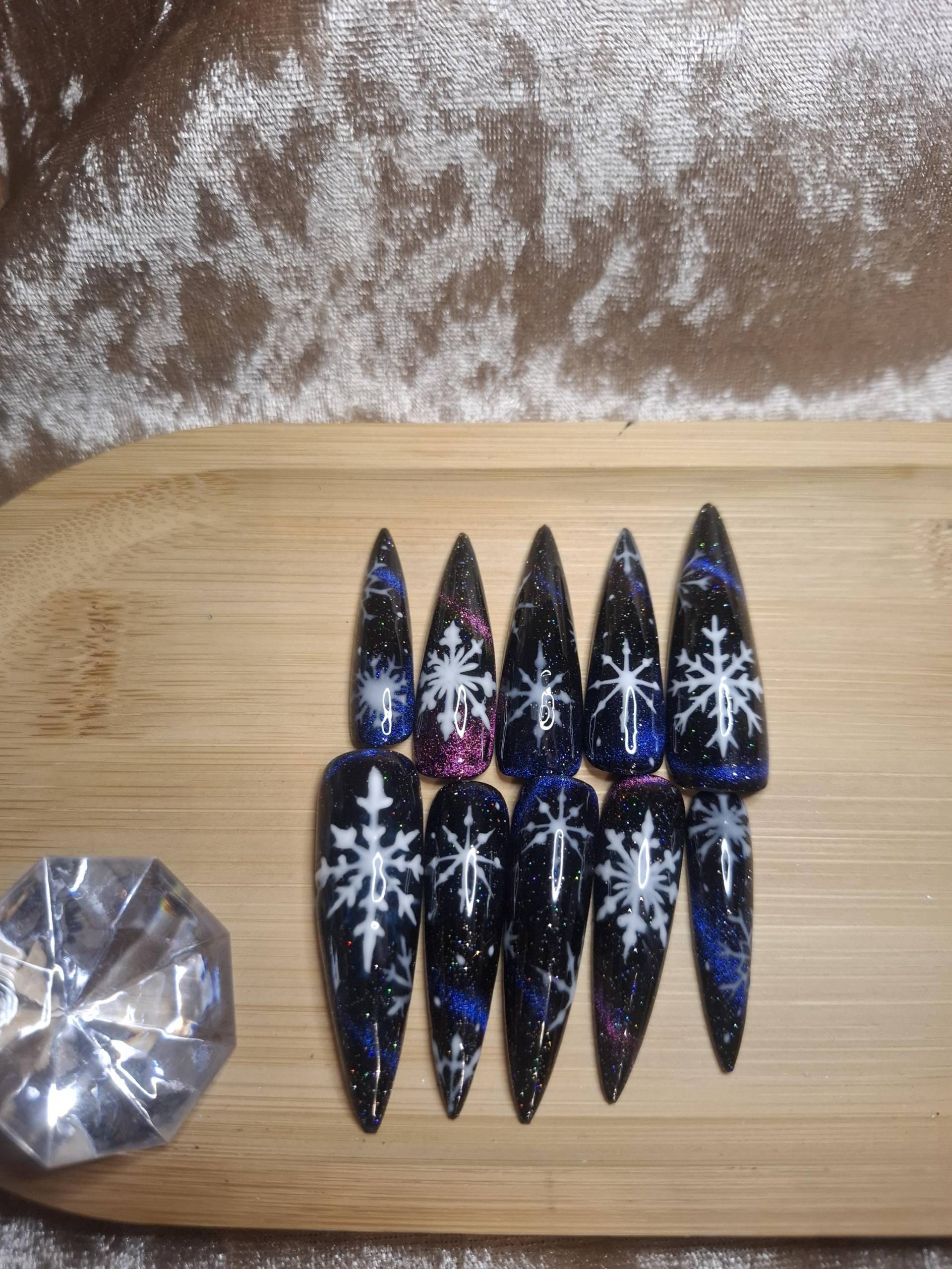 Press On Nails, Magic Snowflakes, Cat Eye, Press Nägel, Winter, Christmas, Long, Short, Medium von Etsy - NiphiliasNails