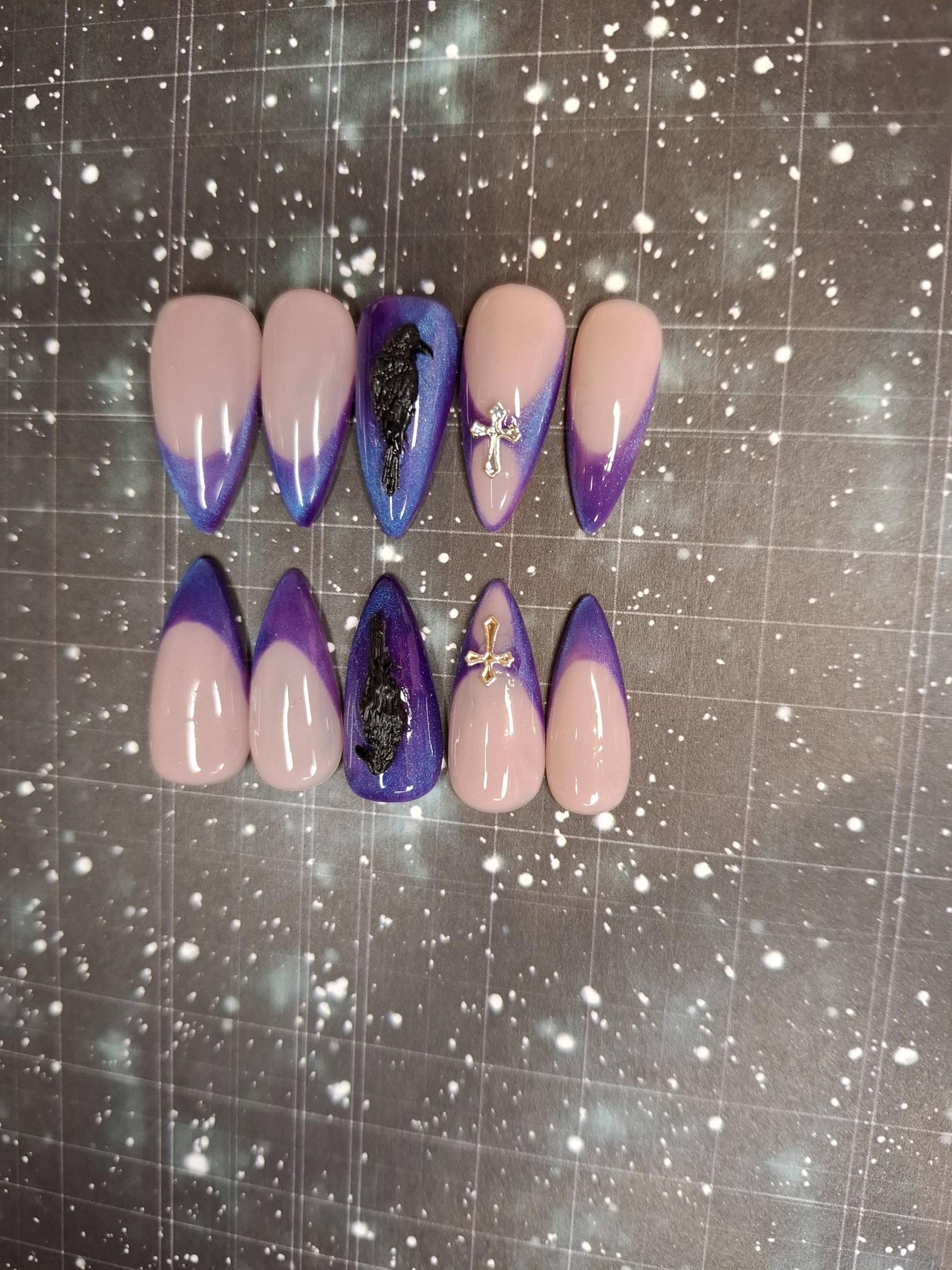 Press On Nails, Mystic Raven, Halloween, Gothic, Cat Eye, Press Nägel, 3D von Etsy - NiphiliasNails