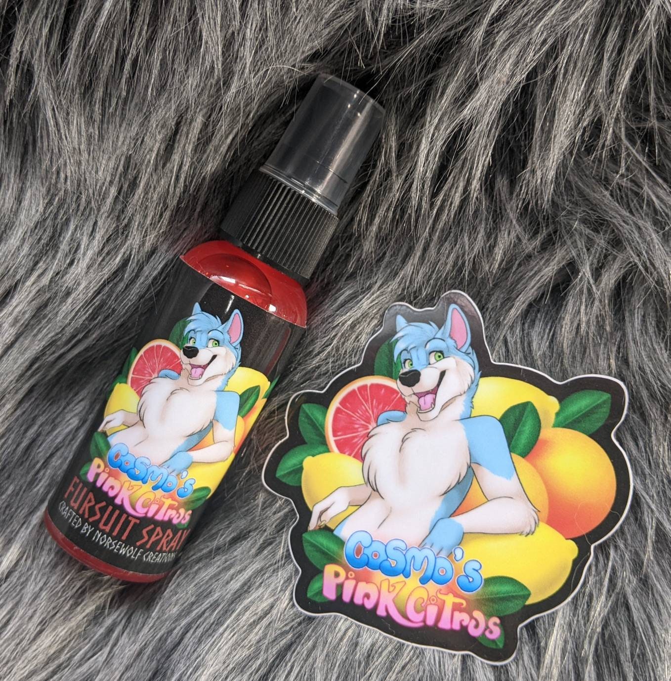 Cosmos Pink Citrus Fursuit Spray + 3 "Aufkleber Von Norsewolf Creations Kostüm Cosplay Plüschduft Grapefruit Zitrone Versandkostenfrei von Etsy - NorsewolfCreations