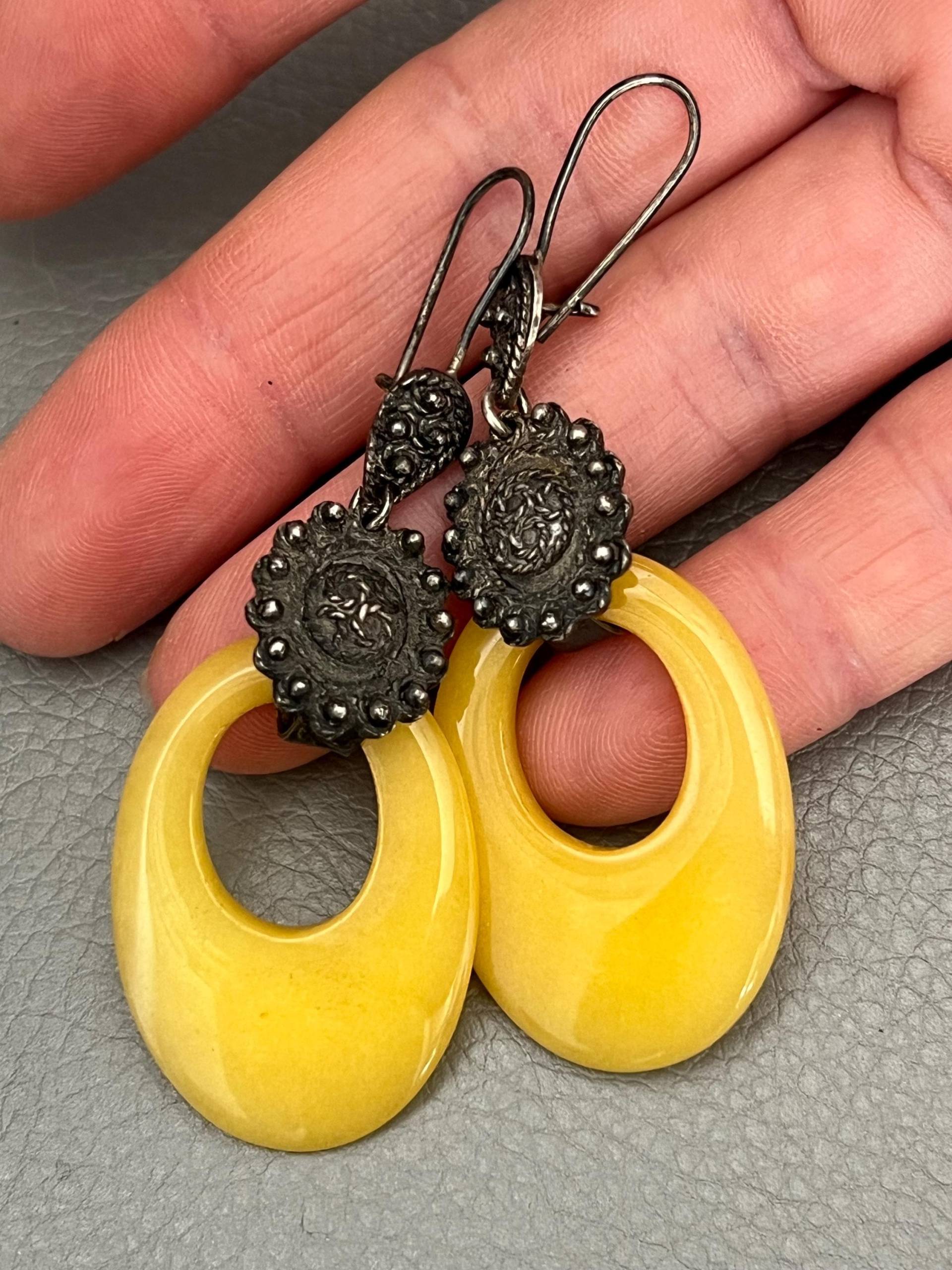Vintage 925 Silber Ohrringe Mit Gelbem Stein - Verzierter Baumelnder Schmuck von Etsy - NostalgiaBoutiqueR