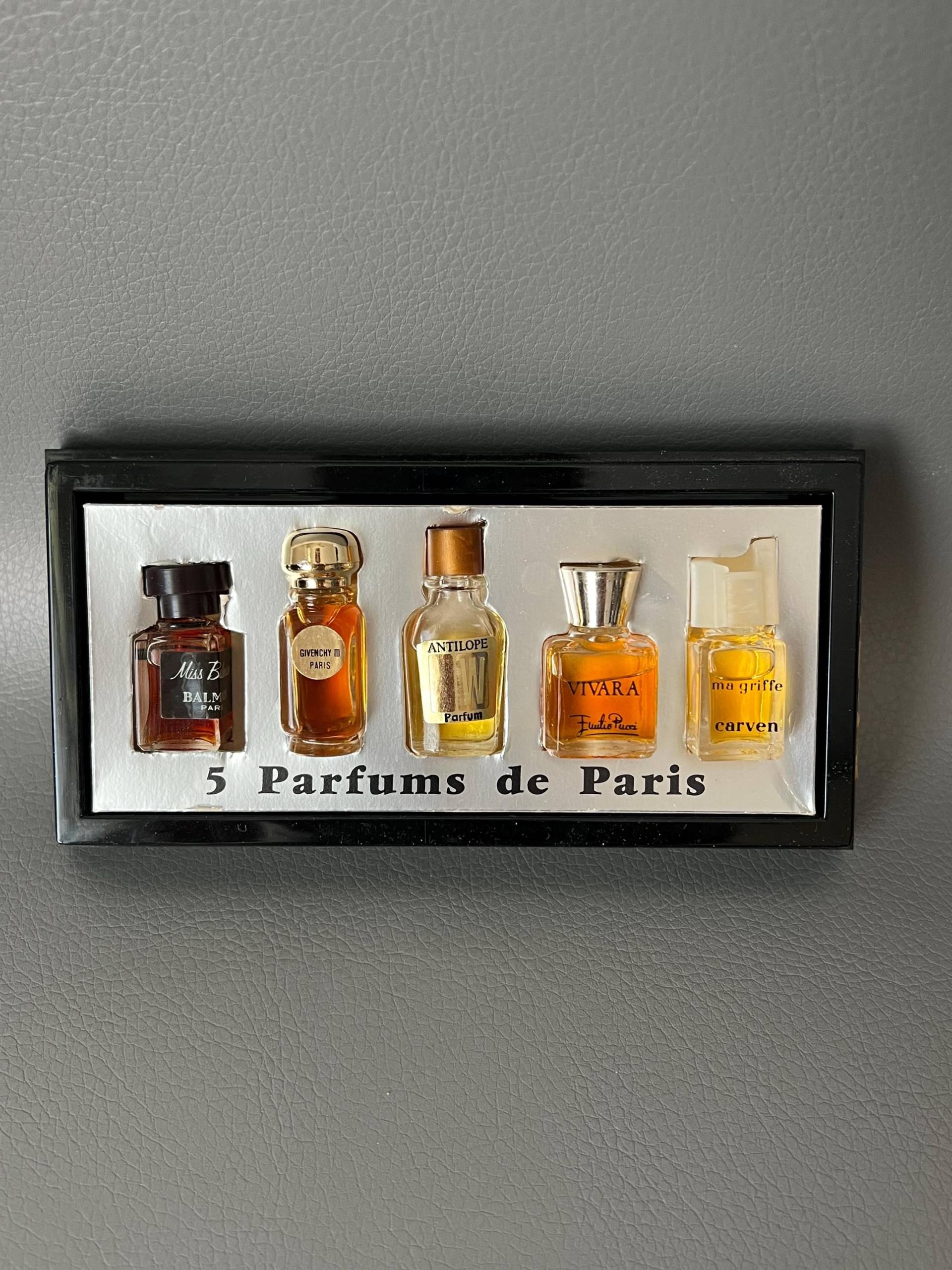 Vintage Set Mit 5 Mini-Parfüms Von Balmain, Gegebener, Antilope, Ma Griffe Und Cardin Vintage Set Mit 5 Mini-Parfüms Von Balmain, Gegebener, Antilope, Ma Griffe Und Cardin von Etsy - NostalgiaBoutiqueR