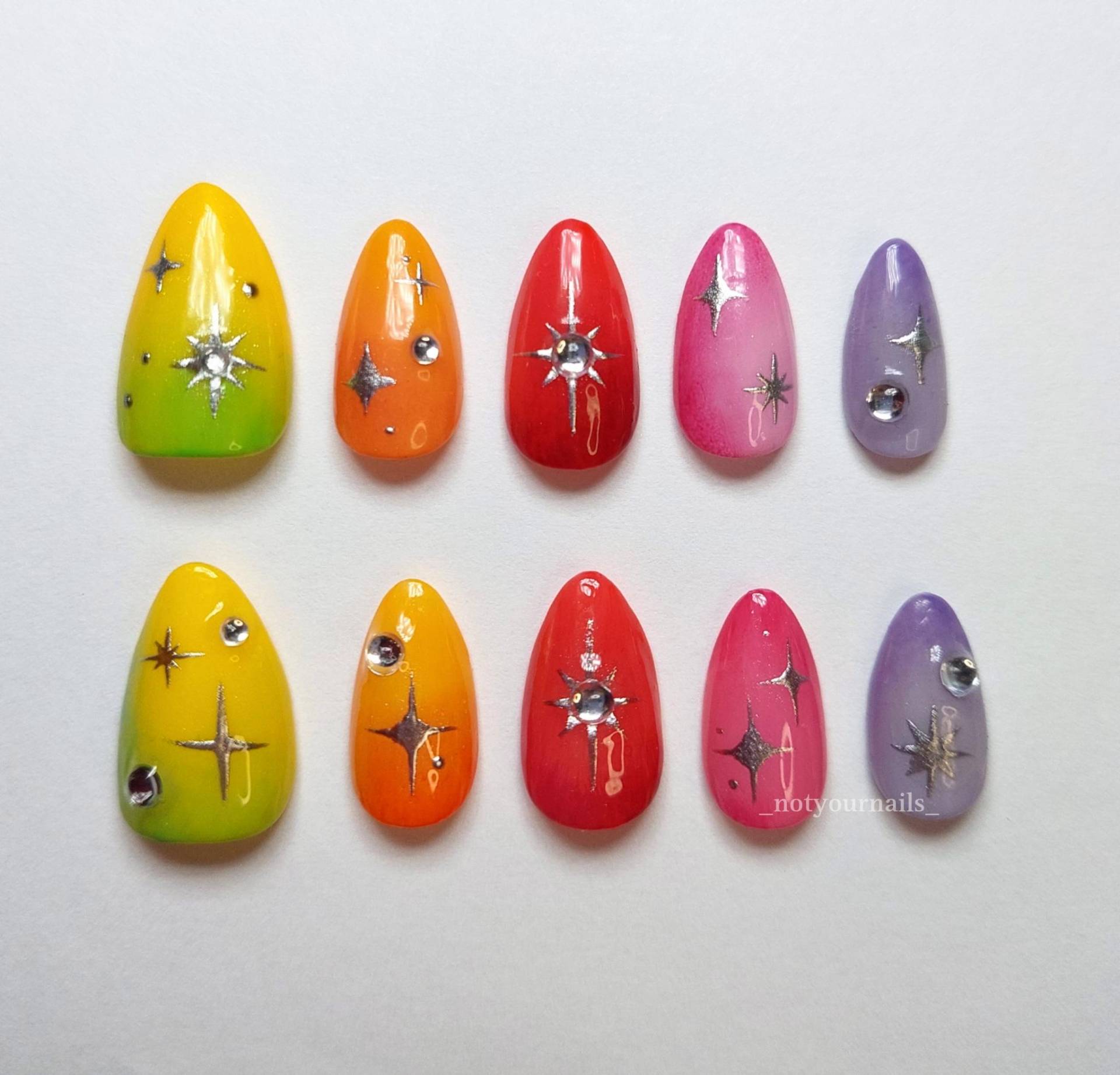 Rainbow Gradient Pride Lgbtq+ Starry Silver Rhinestones Colorful Vacation Handmade Custom Press On Nails Rainbow Gradient Pride Lgbtq+ Starry Silver Rhinestones Colorful Vacation Handmade Custom Press On Nails von Etsy - Notyournails