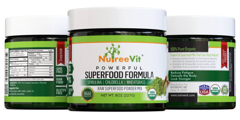 1 Pure Organic Powerful Superfood Mix - Spirulina Chlorella Weizengras 11-225 Ml von Etsy - NutreeVit
