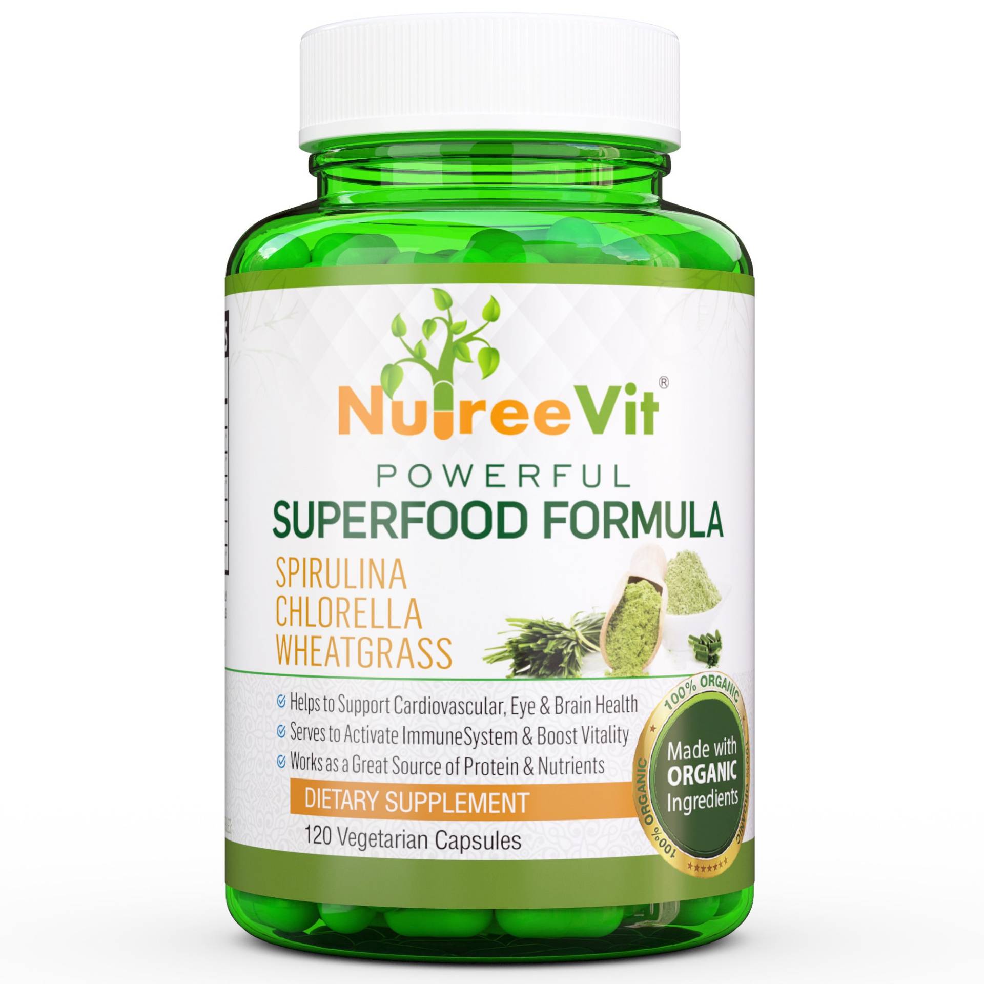 Pure Bio Spirulina + Chlorella Weizengrasextrakt Veggie Kapseln | 500 Mg von Etsy - NutreeVit