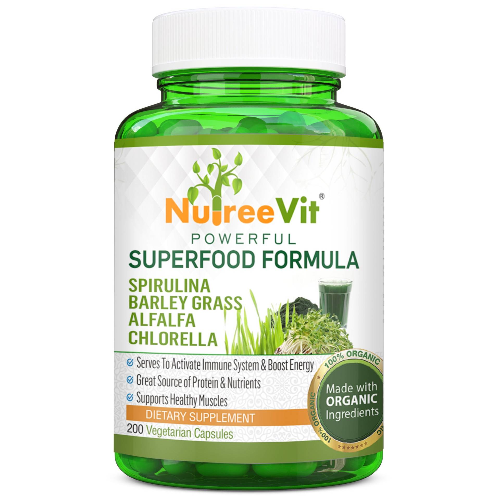 Pure Bio Spirulina + Gerstengras Luzerne Chlorella Kapseln | 500 Mg von Etsy - NutreeVit