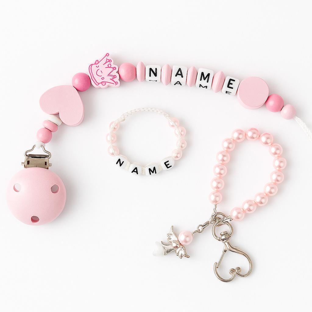 Personalisierte Schnullerkette + Armband Personalisiert & Anhänger Mit Perlenengel Rosa Im Set von Etsy - OisfuerDibyGaby