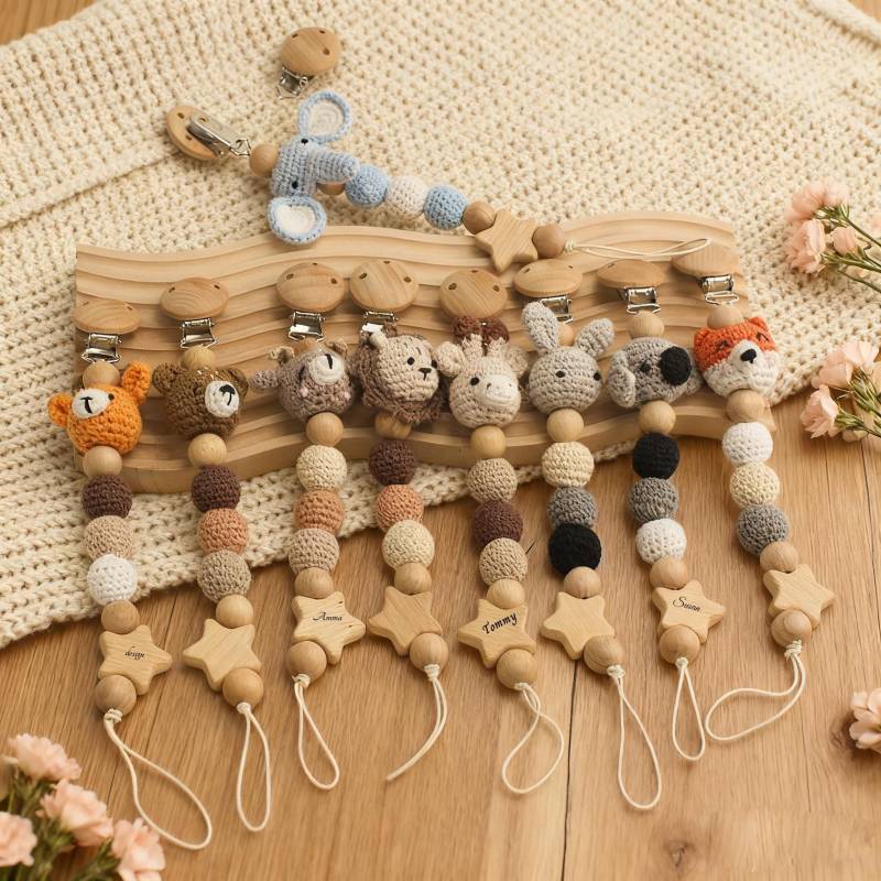 Personalisierte Häkeln Tier Schnuller Clip, Benutzerdefinierte Baby Name Halter, Weich Neugeborene Schnullerkette, Handgemachte Säugling Geschenk von Etsy - OlIiopo