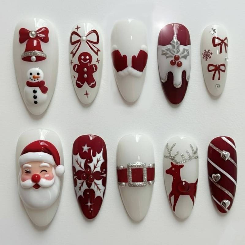 Elegant Christmas Press On Nails Set Red White Poinsettia Reindeer Santa Belt Gingerbread Snowflake Bow Tie Fake Elegant Christmas Press On Nails Set Red White Poinsettia Reindeer Santa Belt Gingerbread Snowflake Bow Tie Fake von Etsy - OneDayInMayShop