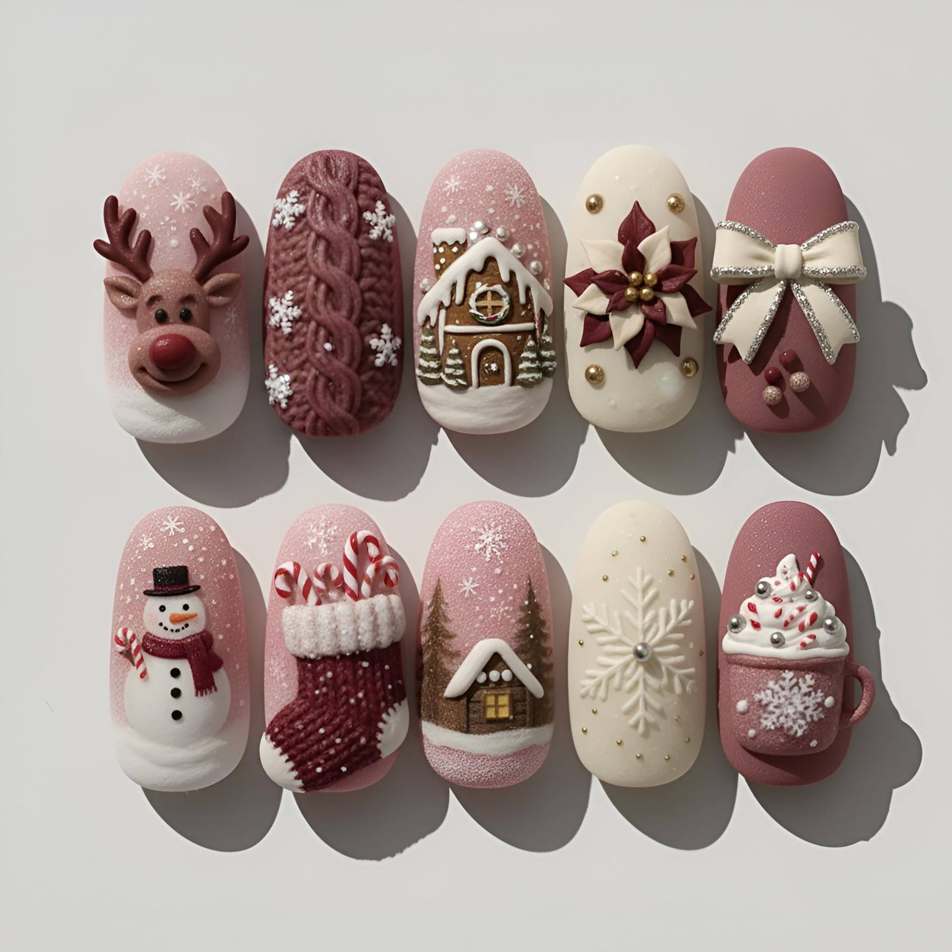 Handmade 3D Cozy Christmas Press On Nails | Rustic Winter Gingerbread & Knit Nail Set Reindeer, Snowman Stocking Art von Etsy - OneDayInMayShop