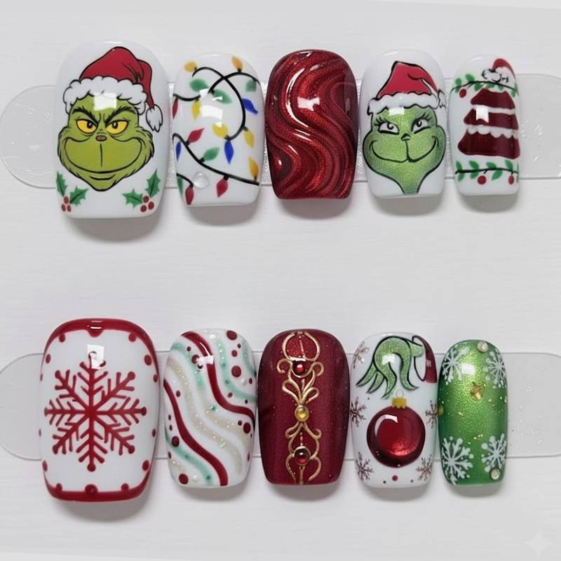 Handmade Grinch Christmas Press On Nails | Whimsical Holiday Nail Art Cute Cartoon Red & Green Xmas Lights Set Handmade Grinch Christmas Press On Nails | Whimsical Holiday Nail Art Cute Cartoon Red & Green Xmas Lights Set von Etsy - OneDayInMayShop