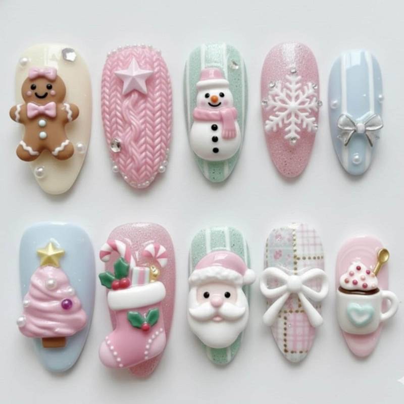 Luxury Pastel Christmas Press On Nails | Cute 3D Santa Gingerbread Snowman Cozy Knit Bow Pink Blue Winter Fake Glue Gel Luxury Pastel Christmas Press On Nails | Cute 3D Santa Gingerbread Snowman Cozy Knit Bow Pink Blue Winter Fake Glue Gel von Etsy - OneDayInMayShop