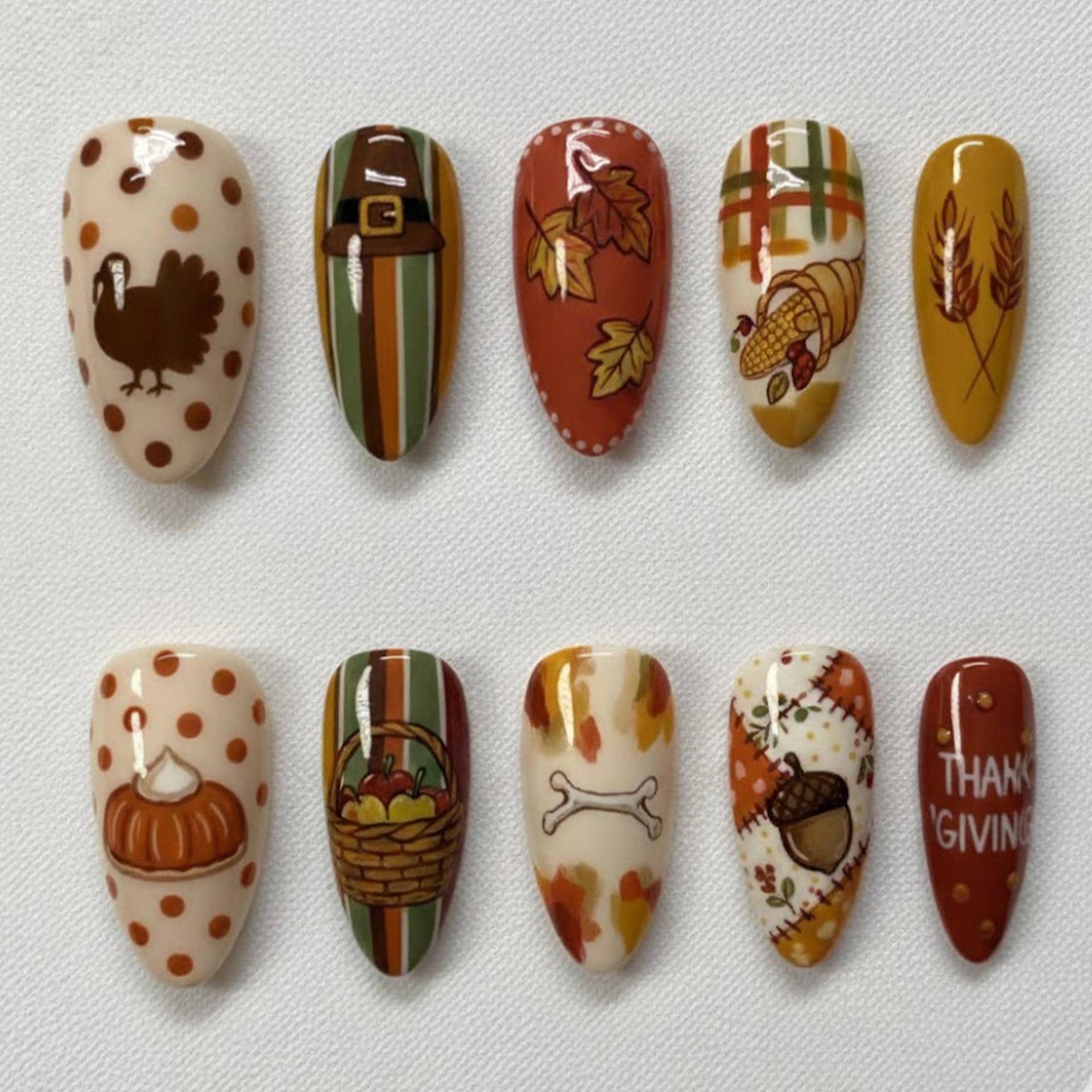 Thanksgiving Nails Press On | Cute Turkey Pilgrim Fall Harvest Plaid Pumpkin Pie Autumn Leaves Brown Orange Fake von Etsy - OneDayInMayShop
