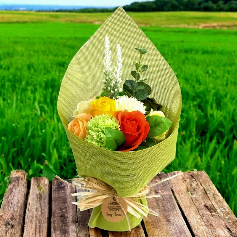 Ein Strauß Stehender Seifenblumen - Grün Und Gelb von Etsy - PELKASHOP